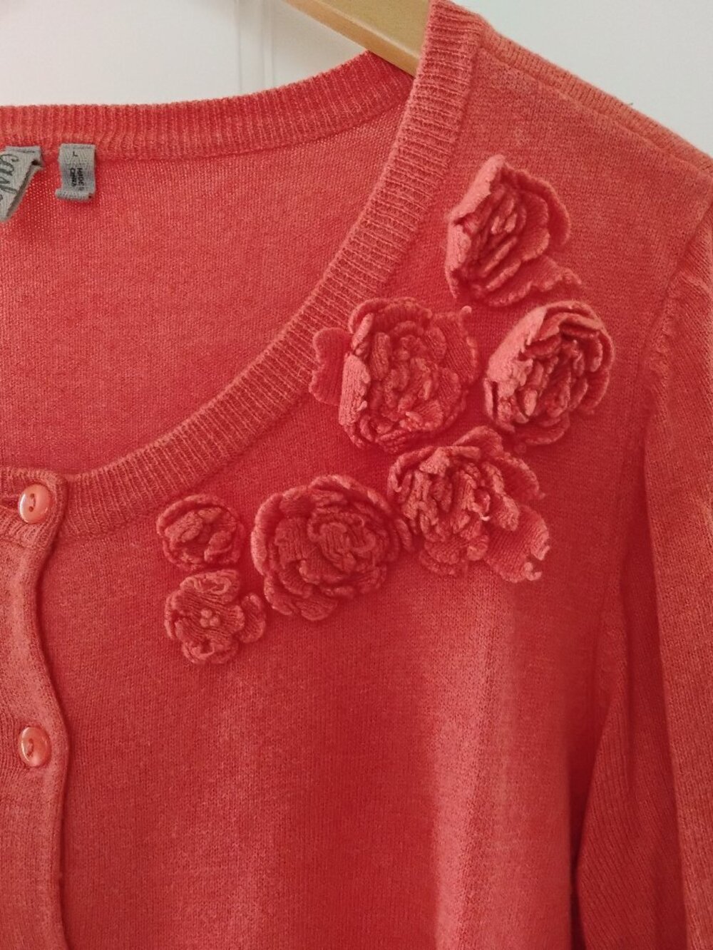 Nordstrom Caslon Cashmere Blend Novelty Cardigan Melon Orange Sz L